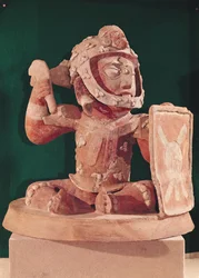 Urnendeckel mit einer Figur eines Kriegers, aus Guatemala, Klassische Periode, 600-950